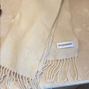Yves Saint Laurent Wool Scarf in Cream White